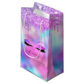 Eyes Lashes Makeup Bridal Name Glitzer Holograph Kleine Geschenktüte (Vorderseite Schrägansicht)