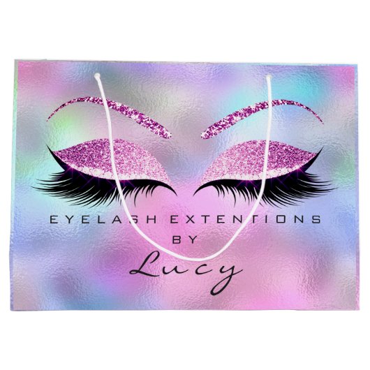 Eyes Lashes Makeup Bridal Name Glitzer Pink Blue Große Geschenktüte (Rückseite)
