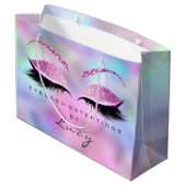 Eyes Lashes Makeup Bridal Name Glitzer Pink Blue Große Geschenktüte (Rückseite Schrägansicht)