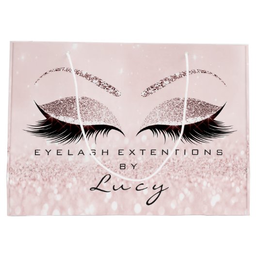 Eyes Lashes Makeup Bridal Name Glitzer Pink Pastel Große Geschenktüte (Rückseite)
