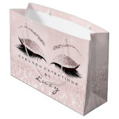 Eyes Lashes Makeup Bridal Name Glitzer Pink Pastel Große Geschenktüte (Rückseite Schrägansicht)