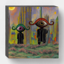 Eyes leaving the city on foot holzkisten schild