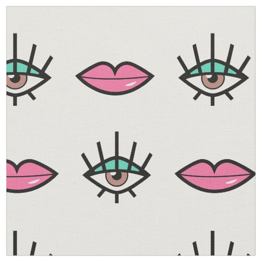 Eyes & Lips Kitschy Pattern Stoff (Nahaufnahme)