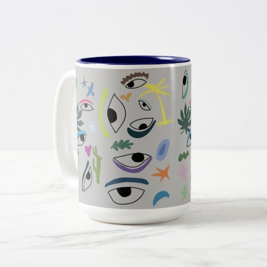 Eyes Stars Pflanze Moderne Minimal Art Zweifarbige Tasse (Vorderseite Links)