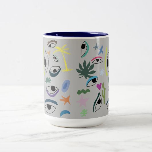 Eyes Stars Pflanze Moderne Minimal Art Zweifarbige Tasse (Mittel)