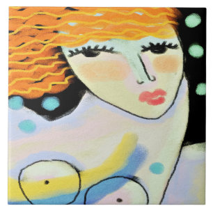 Eyes Wide Open Abstrakt Digital Portrait of Woman Fliese