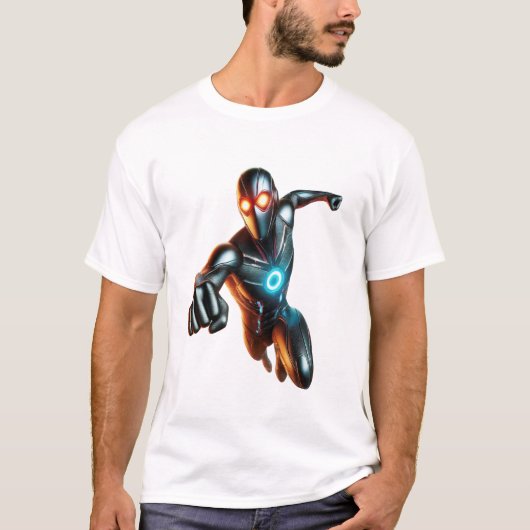 Eyesman - futuristischer heroischer Sprung T-Shirt (Vorderseite)