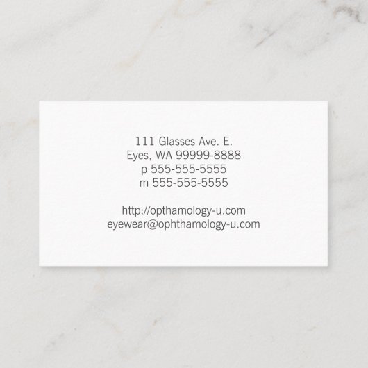 Eyewear-Gläser Visitenkarte (Rückseite)