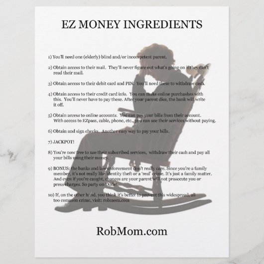 EZ Money Ingredients Flyer (Vorne)