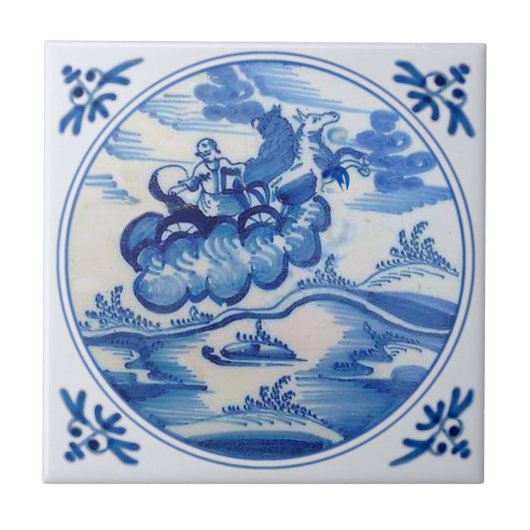Ezekial Flaming Chariot Biblical Delft Blue 1700s Fliese (Vorderseite)