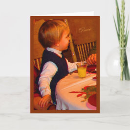 Ezra 3 Jahre betet Gnade zu Weihnachten—Aquarellsa Feiertagskarte