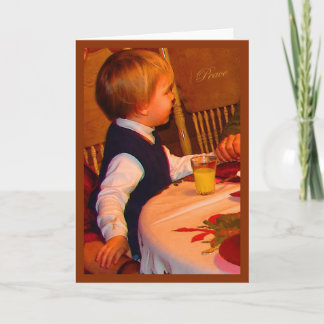 Ezra 3 Jahre betet Gnade zu Weihnachten—Aquarellsa Feiertagskarte