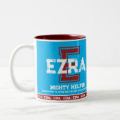 Ezra Name bedeutet Sport E monogramm blauer Maroon Zweifarbige Tasse (Links)