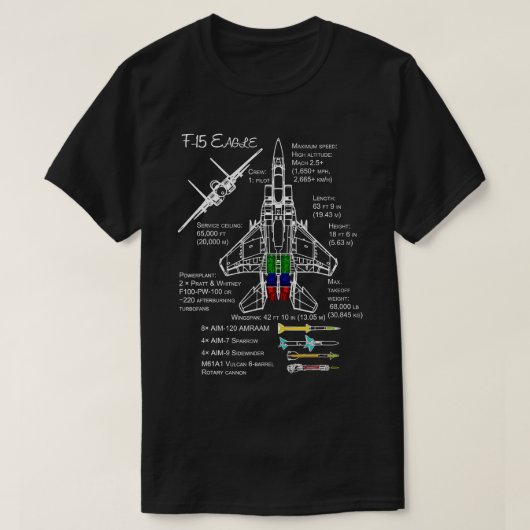 F15 Eagle Specs Shirt Militärischer Kampfjet (Design vorne)