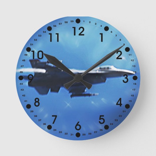 F16 Falkenbekämpfungsjet im Flug Runde Wanduhr (Vorderseite)