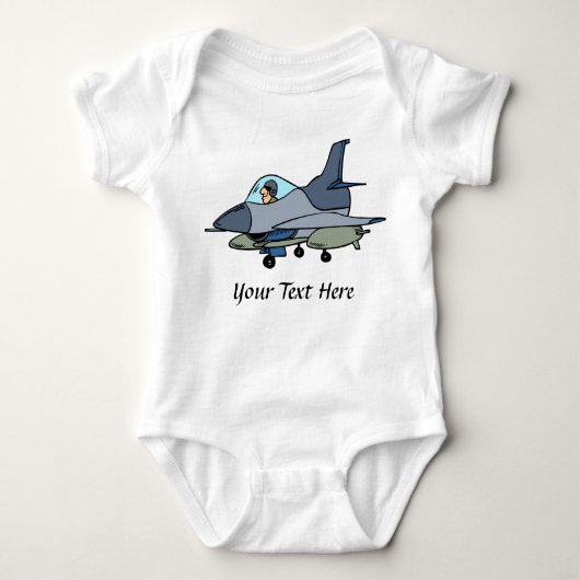 F16 FALKON- und Pilot-Cartoon-Design Baby Strampler (Vorderseite)