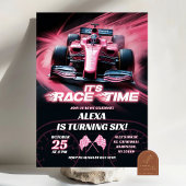 F1 Pink Racing Car Birthday Girl Einladung