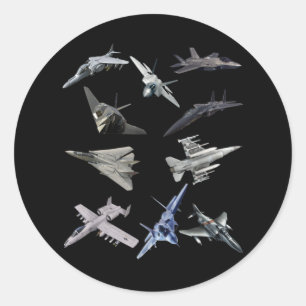 F22 Raptor F18 Hornet F4 Tomcat F35 F15 F16 F117 Runder Aufkleber