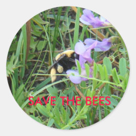 F2 Biene auf lila Wildblume Runder Aufkleber