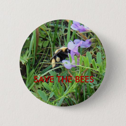 F2 Biene auf lila Wildblumen Button (Vorderseite)