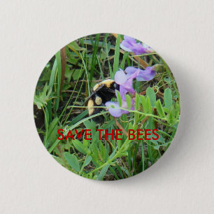 F2 Biene auf lila Wildblumen Button