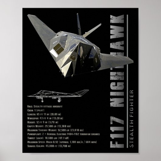 F-117 Nighthawk-Tarnkämpfflugzeug-Spezifikation  Poster (Vorne)