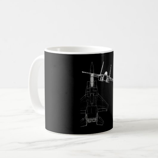 F-15 Eagle Line Art Military Jet Fighter Kaffeetasse (Vorderseite Links)