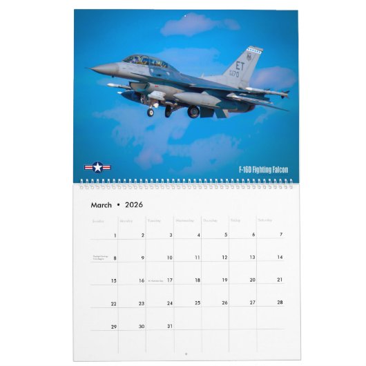 F-16 BEKÄMPFUNGSFALCON KALENDER (Mär 2026)
