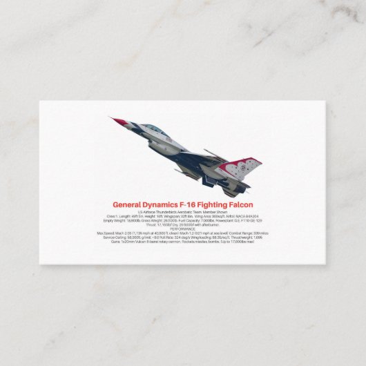 F-16 Falcon Fighter Jet Business Card Visitenkarte (Vorderseite)