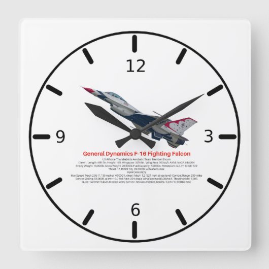 F-16 Falkenbekämpfungsjet Quadratische Wanduhr (Vorderseite)