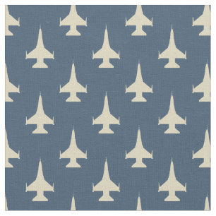 F-16 Viper Fighter Jet Muster Cream auf Dusty Blue Stoff