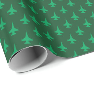 F-16 Viper Fighter Jet Pattern Green auf Green Geschenkpapier