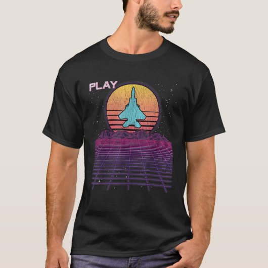 F 22 Raptor Fighter Jet F18 Synthwave Retrowave Ae T-Shirt (Vorderseite)