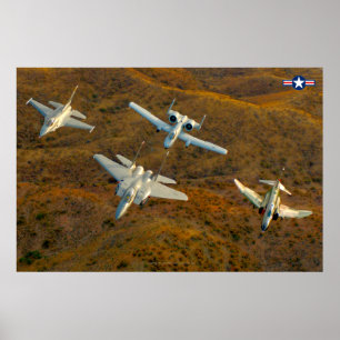 F-4-, F-16-, F-15- und A-10-FORMATIONSFLUSS Poster
