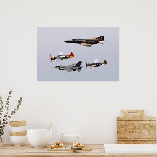 F-4 Phantom, P-47 Thunderbolzen, F-16 Falkenbekämp Poster (Küche)