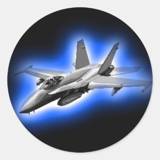 F/A-18 Hornet Fighter Jet Light Blue Runder Aufkleber