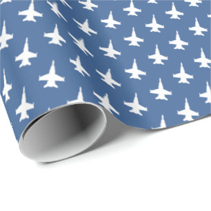 F/A-18C Hornet Fighter Jet Pattern auf Blau Geschenkpapier
