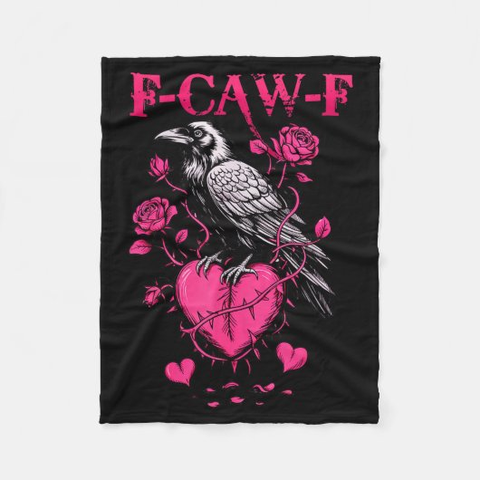 F-caw-f Black Crow Black Bird Roses Heart Funny Va Fleecedecke (Vorderseite)