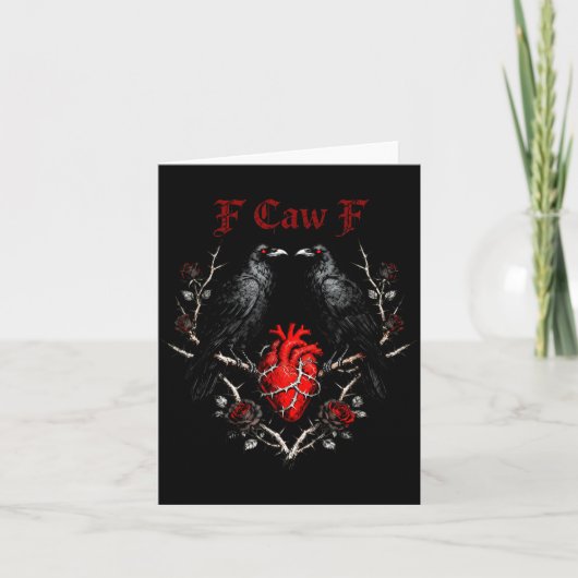 F-caw-f Black Crow Black Bird Roses Heart Funny Va Karte (Vorderseite)