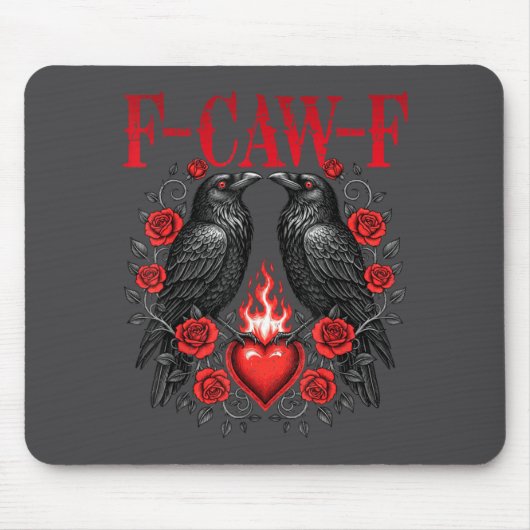 F-caw-f Black Crow Black Bird Roses Heart Funny Va Mousepad (Vorne)