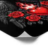 F-caw-f Black Crow Black Bird Roses Heart Funny Va Poster (Ecke)