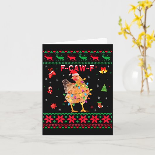F-caw-f Chicken Humor Meme Rooster Christmas Ugly Karte (Gelbe Blume)