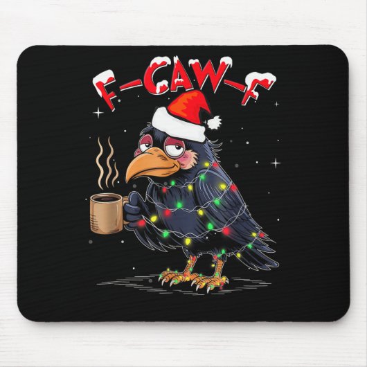 F-caw-f Christmas Crow Xmas Goth Lights Santa Hat Mousepad (Vorne)