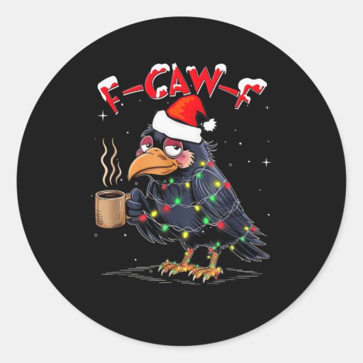 F-caw-f Christmas Crow Xmas Goth Lights Santa Hat Runder Aufkleber (Vorderseite)