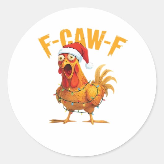 F-Caw-F Christmas Funny Chicken Christmas Essentia Runder Aufkleber (Vorderseite)