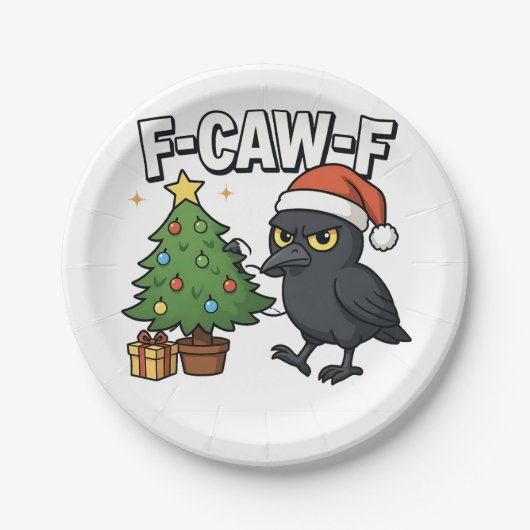 F-caw-f Christmas Raven Crow Xmas Tree Meme Pappteller (Vorderseite)