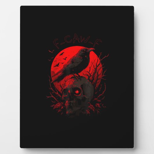 F-Caw-F Crow Funny Bird Red Moon Gothic Fotoplatte (Vorderseite)
