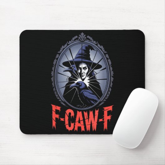 F-caw-f Crow Funny Gothic Moon Black Bird Hallowee Mousepad (Mit Mouse)