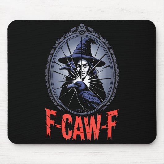 F-caw-f Crow Funny Gothic Moon Black Bird Hallowee Mousepad (Vorne)
