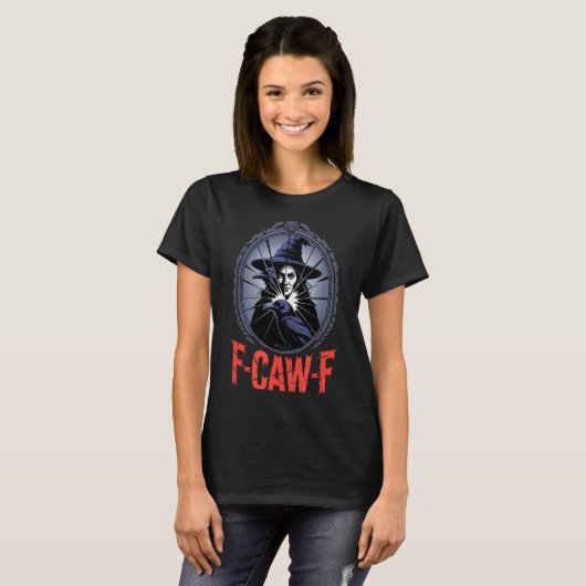 F-caw-f Crow Funny Gothic Moon Black Bird Hallowee T-Shirt (Vorne ganz)